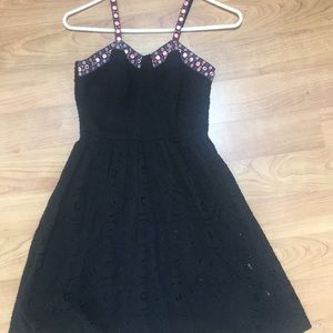 Lace LBD with embroidered straps